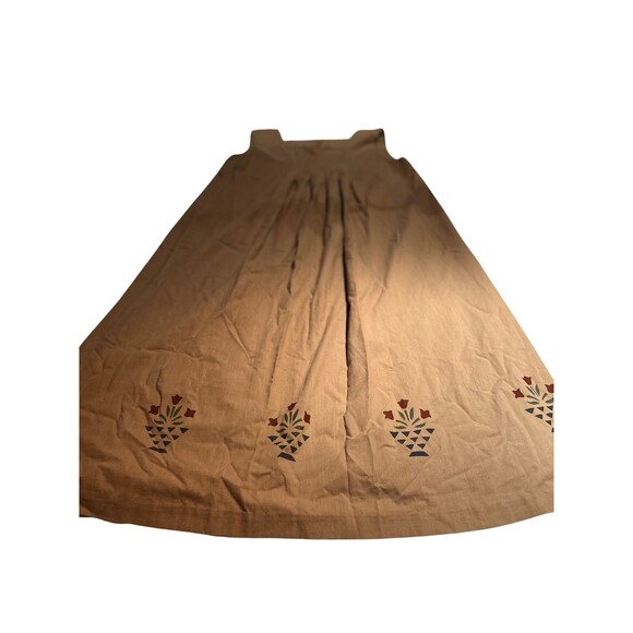 Vintage Style 90s Handmade Pinafore Dress Brown‎ Painted Tulips Cottagecore L - Picture 5 of 15